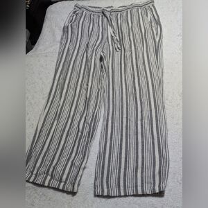 Old Navy Linen Blend Striped Wide Leg Pants L 25 Inseam